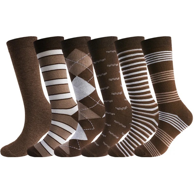 Dress Sock Men - 6 Pairs Vintage Brown Argyle Striped